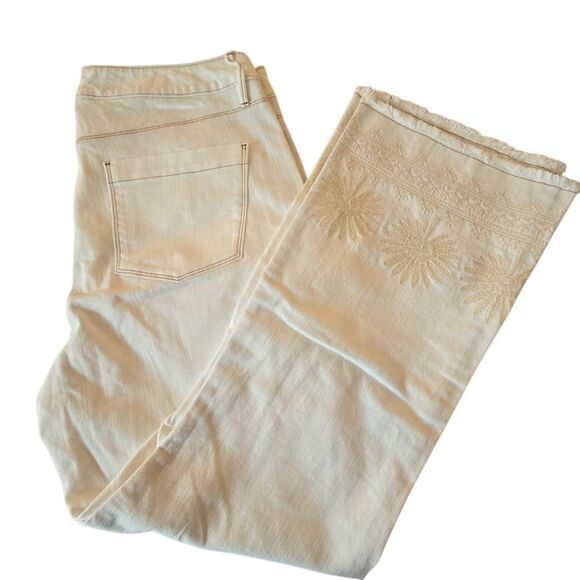 Spartina 449 Womens Ellington Embroidered Frayed Kick Flare Jeans Pearl White 14 - Picture 4 of 12